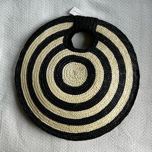 Anthropologie Raffia Straw Black and Cream Bullseye Bag